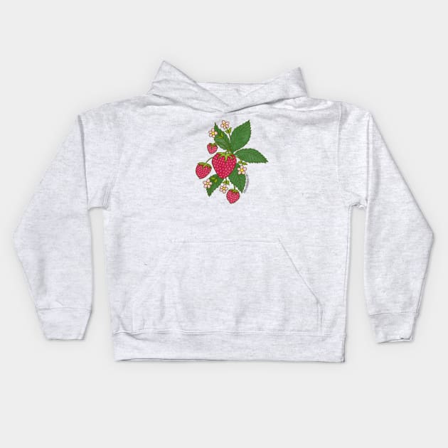 Strawberry flowers Kids Hoodie by JodiLynnDoodles